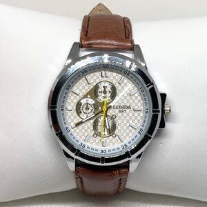 Londa men’s watch silver tone 42mm quartz white  dial brown leather running